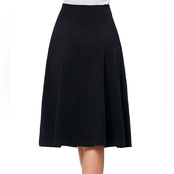 Kate Kasin Flared Stretchy Midi Skirt High Waist Jersey Skirt for Women - Picture 3 of 6